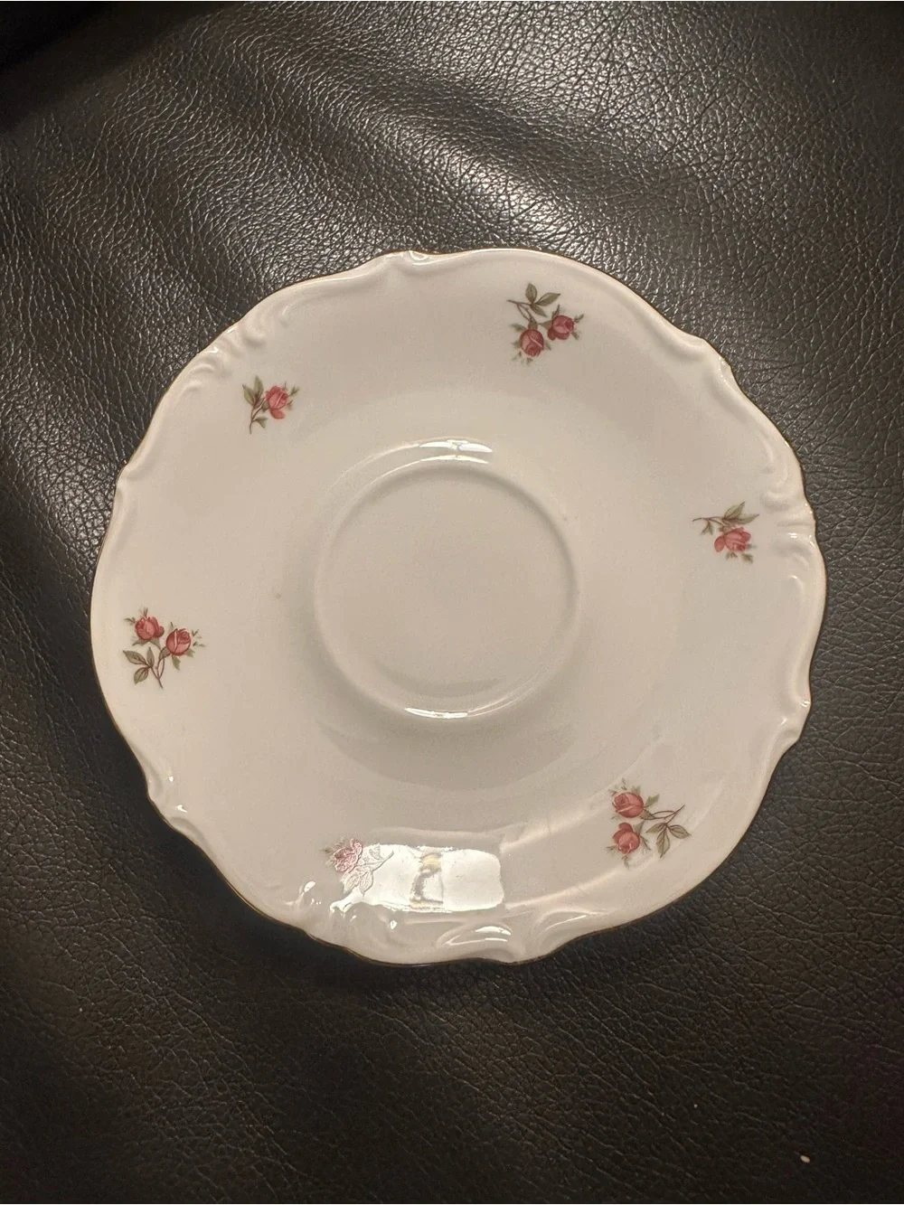 Vintage White Porcelain Saucer Pair with Pink Rose Accents